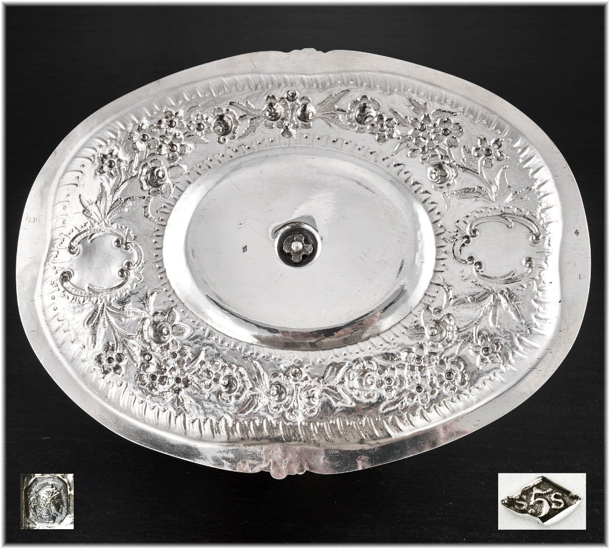 Seinques: Louis XVI  Style Sauceboat On Tray In Sterling Silver Decorated With Roses-photo-6