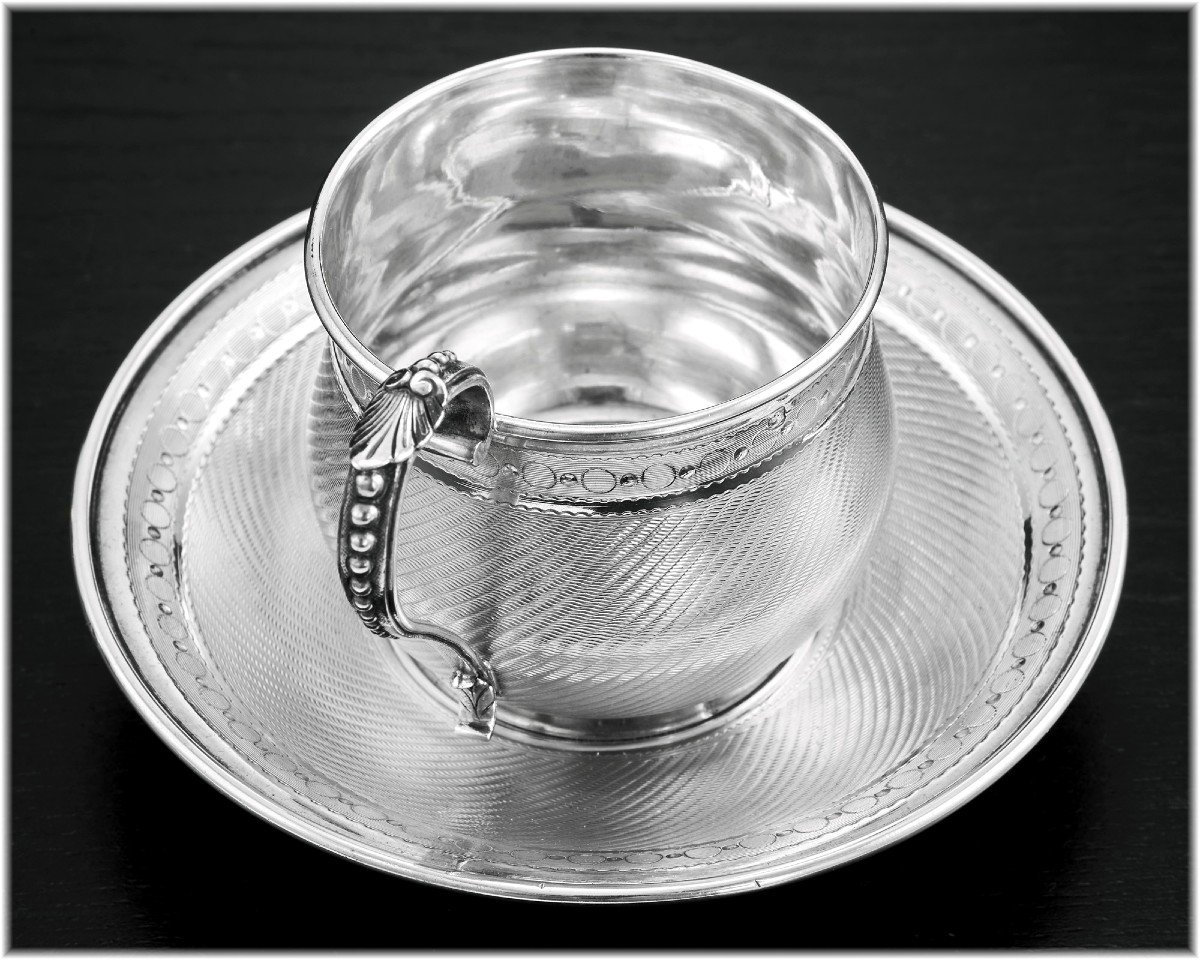 Lavallee : Antique  Set Of 6 Napoleon III Era Sterling Silver Cups And Saucers - Original Box-photo-4