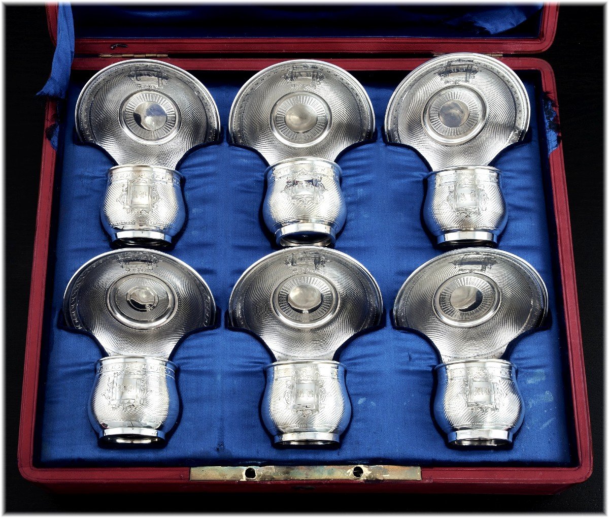 Lavallee : Antique  Set Of 6 Napoleon III Era Sterling Silver Cups And Saucers - Original Box-photo-5