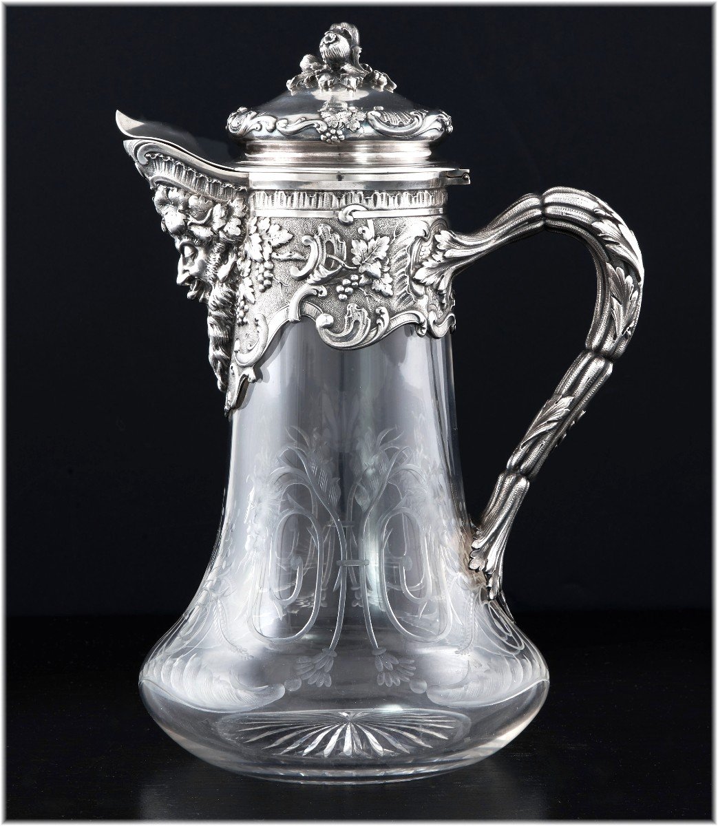 Georges Boin: Large Ewer / Claret Jug In Sterling Silver & Vermeil Crystal - Mascarons-photo-4