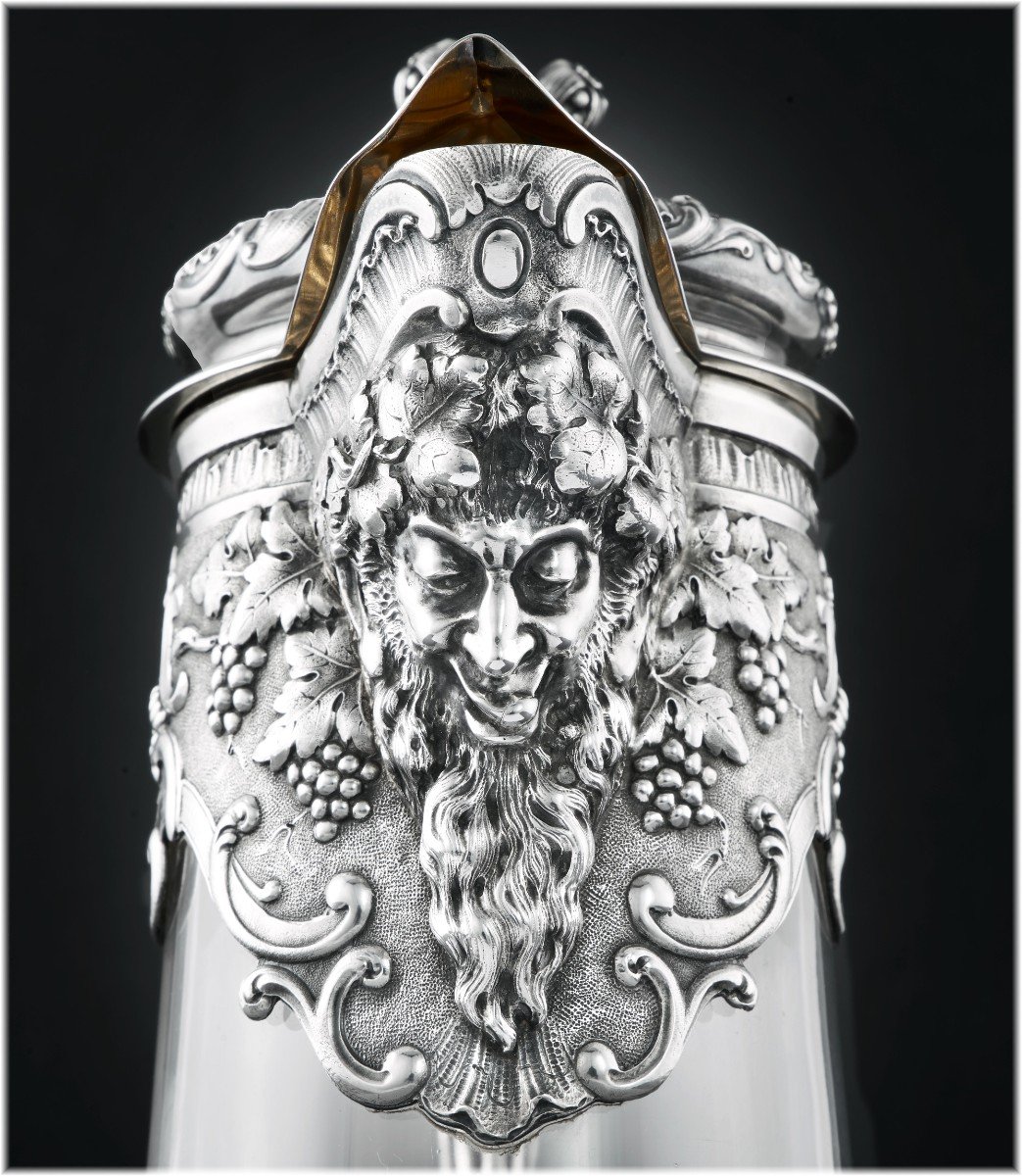 Georges Boin: Large Ewer / Claret Jug In Sterling Silver & Vermeil Crystal - Mascarons-photo-1