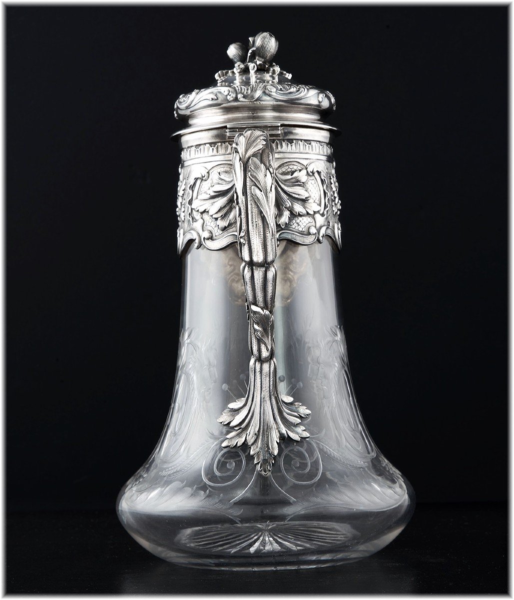 Georges Boin: Large Ewer / Claret Jug In Sterling Silver & Vermeil Crystal - Mascarons-photo-3