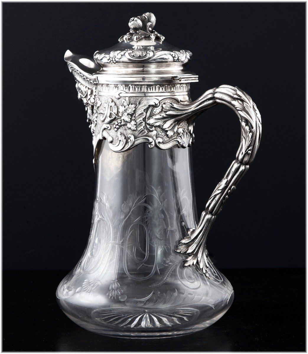 Georges Boin: Large Ewer / Claret Jug In Sterling Silver & Vermeil Crystal - Mascarons-photo-5