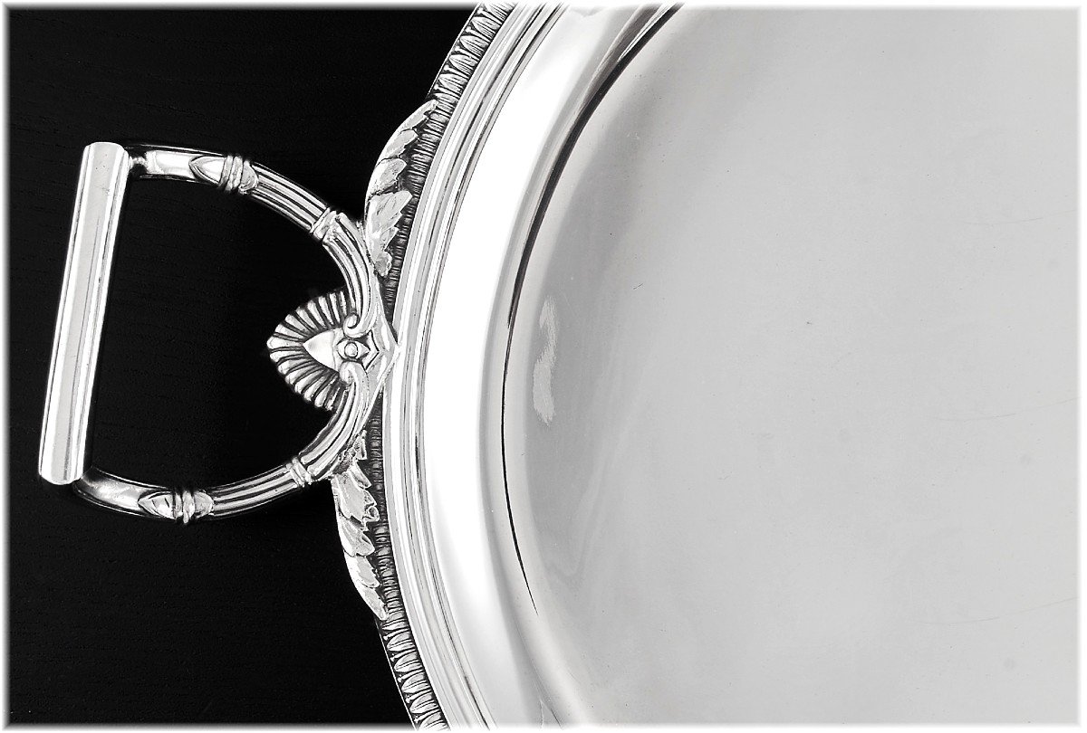 Henin & Cie : Large Empire Style Oval Sterling Silver Oval Serving Tray-photo-2