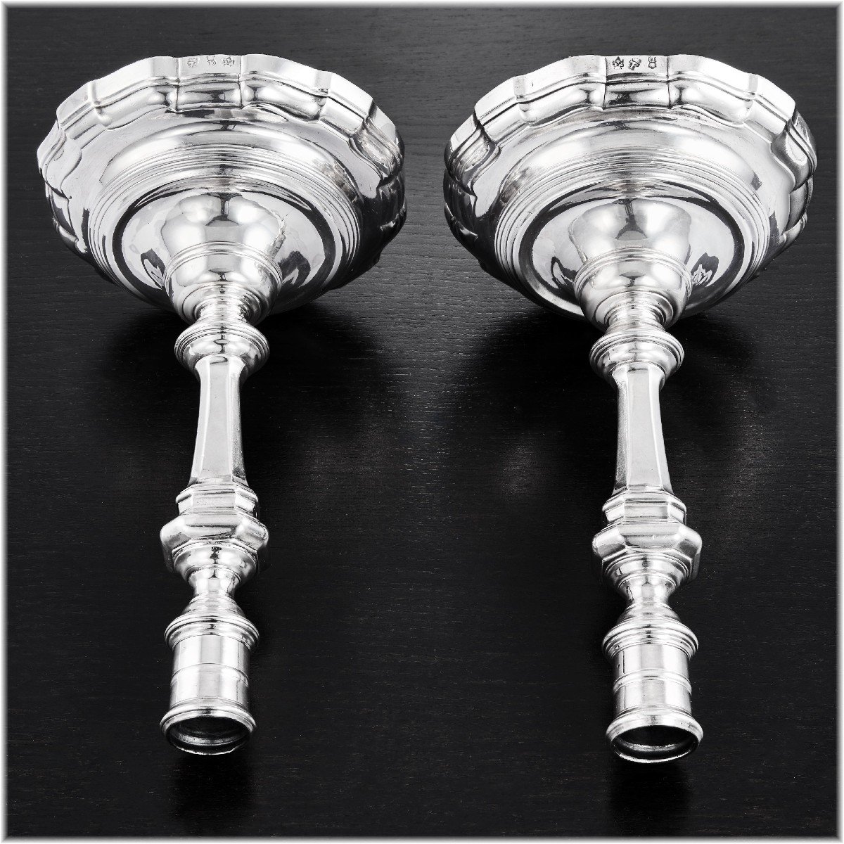 Corde : Rare Pair Of Louis XV Solid Silver Candlesticks Brittany +1.2kg Lorient 1759-66-photo-3