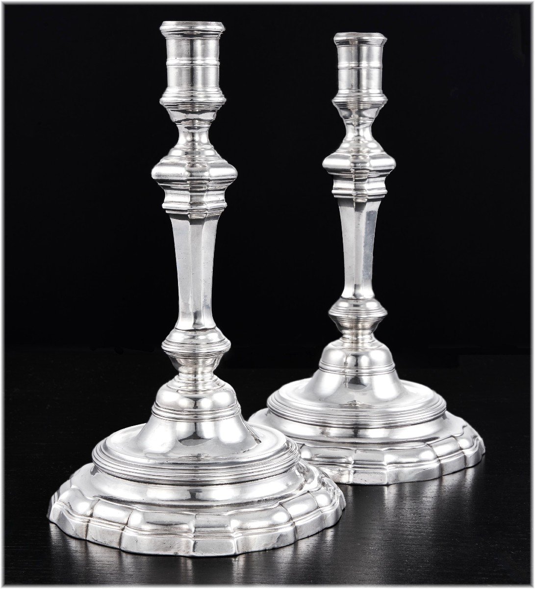 Corde : Rare Pair Of Louis XV Solid Silver Candlesticks Brittany +1.2kg Lorient 1759-66-photo-1