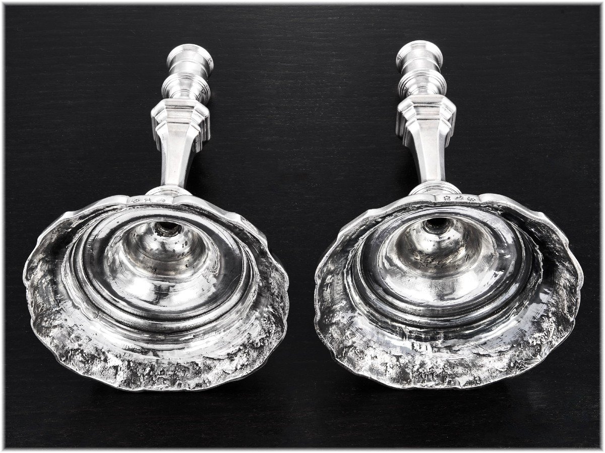 Corde : Rare Pair Of Louis XV Solid Silver Candlesticks Brittany +1.2kg Lorient 1759-66-photo-3