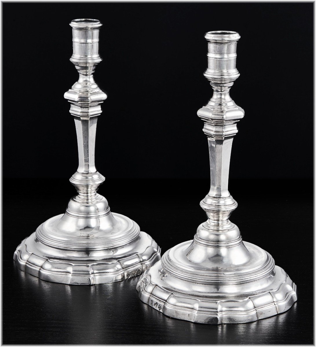 Corde : Rare Pair Of Louis XV Solid Silver Candlesticks Brittany +1.2kg Lorient 1759-66