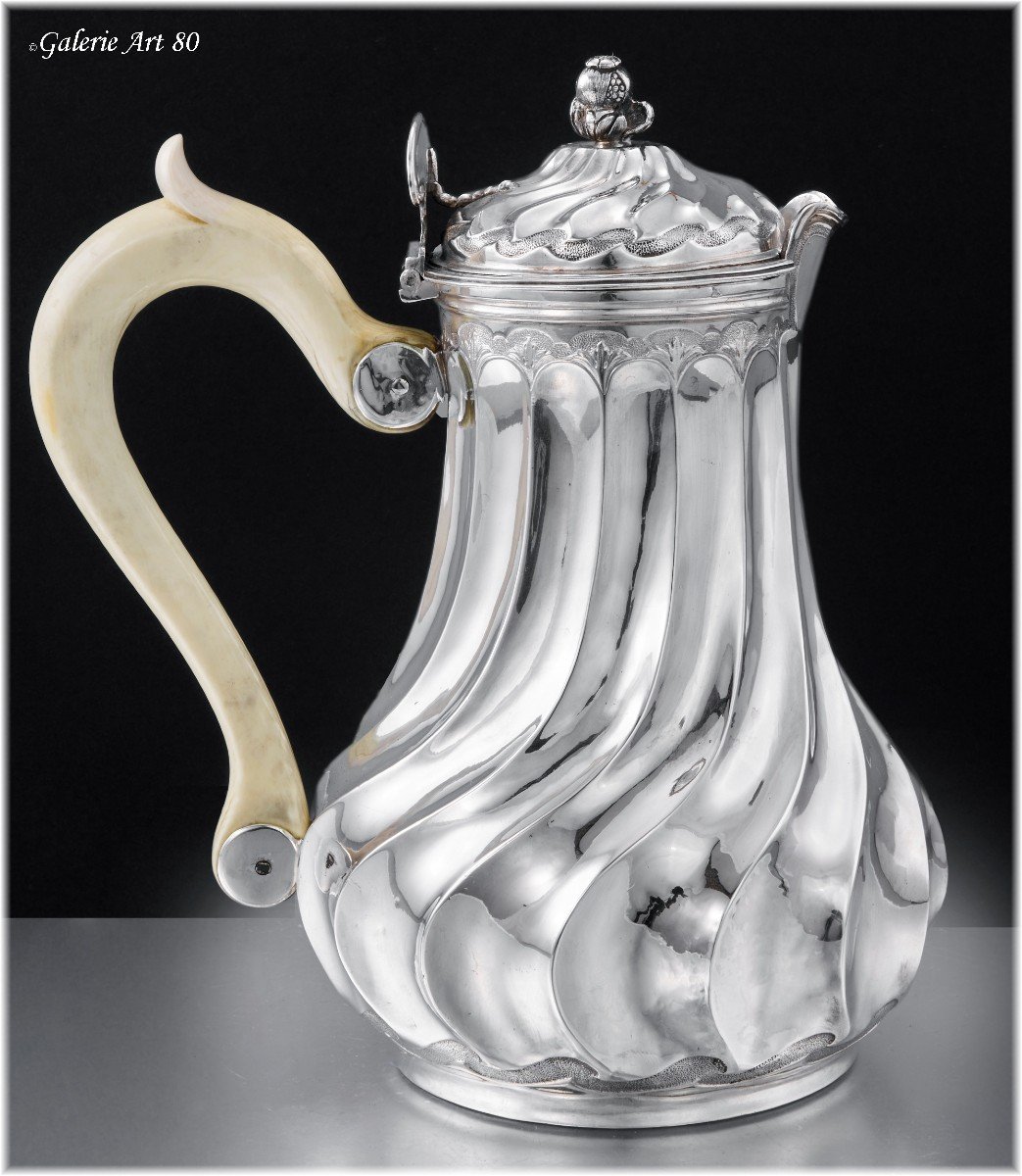 CHARVET : Rare Verseuse Cafetière Marabout en Argent massif & Ivoire PARIS 1750-photo-1