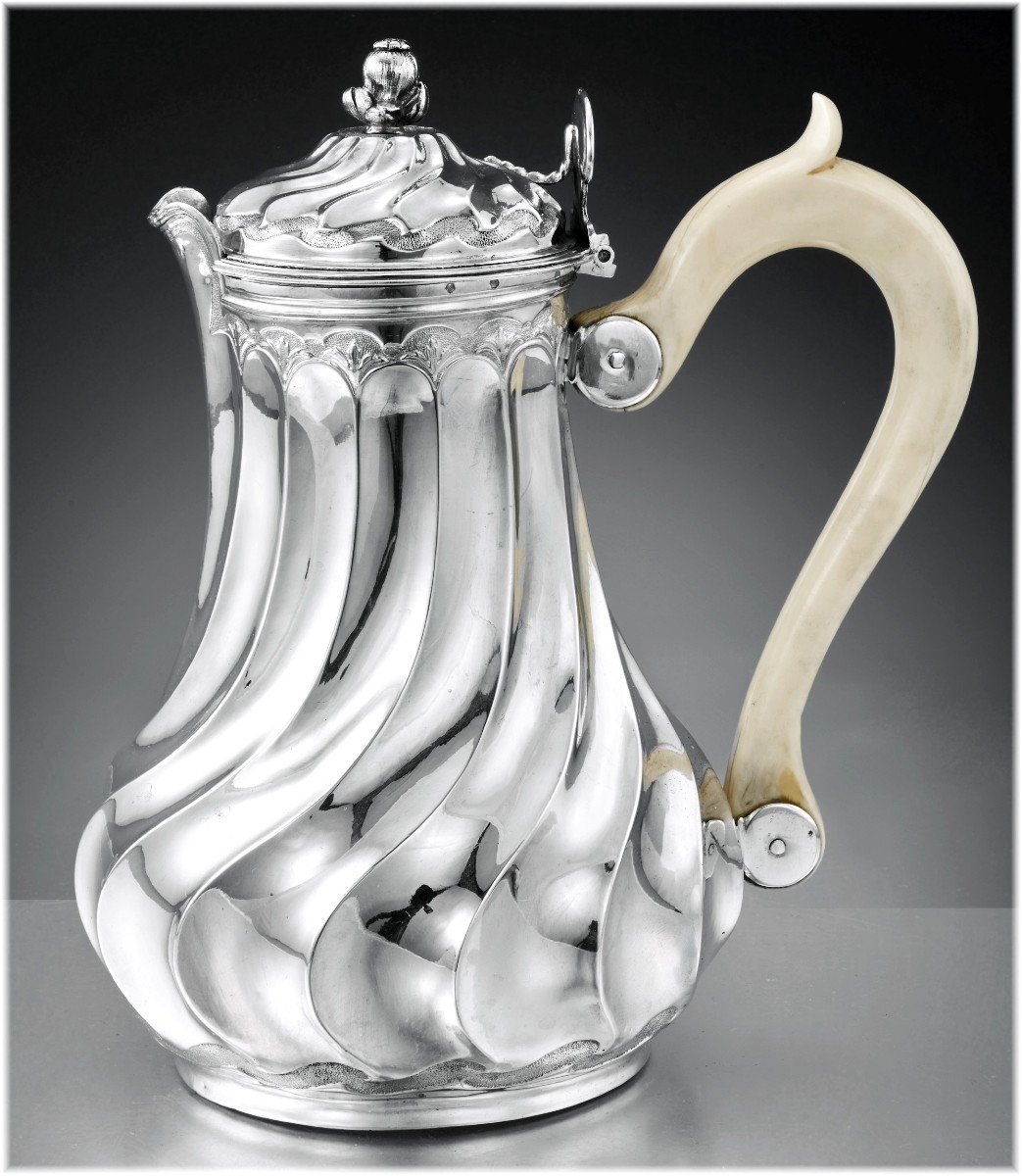 CHARVET : Rare Verseuse Cafetière Marabout en Argent massif & Ivoire PARIS 1750