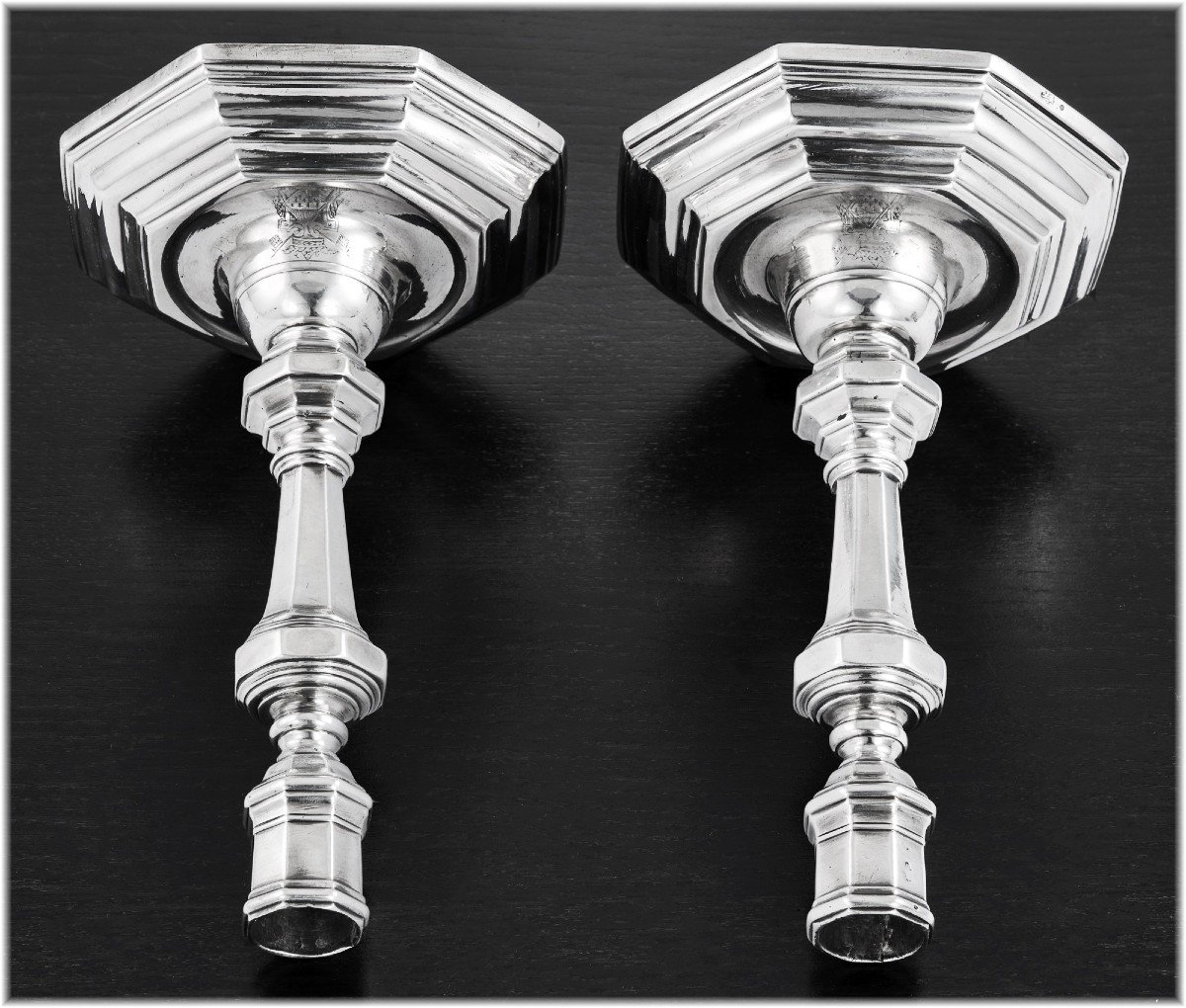 Nicolas Bedane : Rare Pair Of 18th Century French Solid Silver Candlesticks Angers 1732-photo-3