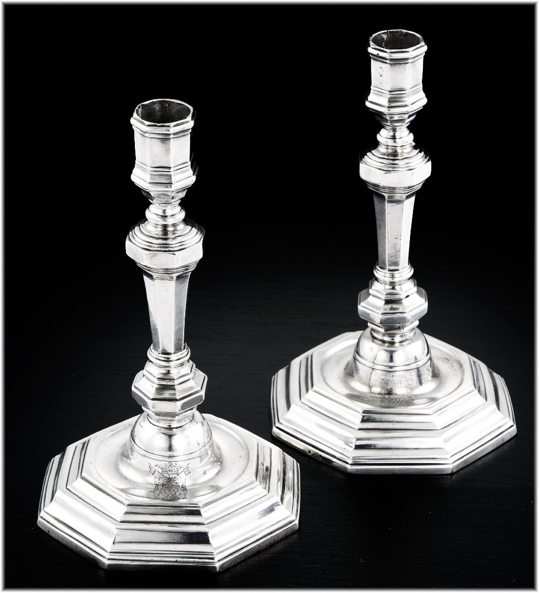 Nicolas Bedane : Rare Pair Of 18th Century French Solid Silver Candlesticks Angers 1732