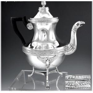 Charles Forgelot : Antique Empire Style Sterling Silver Teapot - Swans, Eagle C.1900