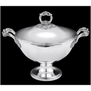 C V Martin : Large Charles X Era Sterling Silver Soup Tureen  -  Paris 1819-38