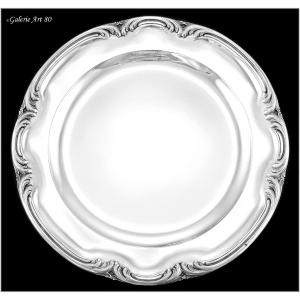 ODIOT : Grand Plat Rond en Argent Massif de Style Louis XV - diamètre 34 cm