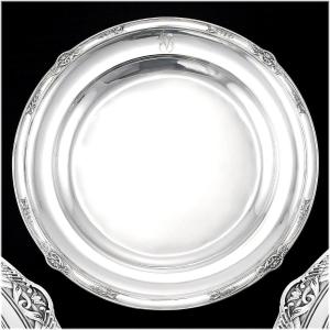 MAILLARD : Grand Plat rond en Argent massif Style Empire - CYGNES +35 cm