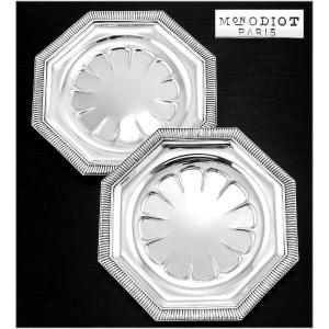 Maison Odiot: Pair Of Sterling Silver Octagonal Form Bottle Coasters
