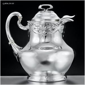 Eugène Lefebvre: Rare Coffee Pot / Jug In Sterling Silver Art Nouveau Period C. 1900