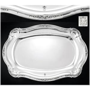 PUIFORCAT : Grand Plat rectangulaire Argent massif St Louis XV - ARMOIRIES - 50 cm