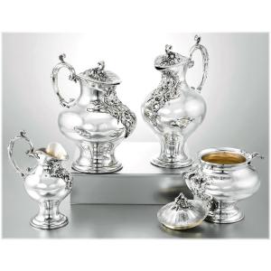 Cardeilhac : Large Sterling Silver & Vermeil Tea - Coffee Set With Mascarons / Fauns