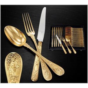 Souche Lapparra : Vermeil Sterling Silver Dessert Flatware Set, Josephine Pattern By Biennais