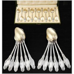 Lapparra : Sterling Silver Silver Vermeil Art Nouveau Poppy Pattern Dessert Spoon Set