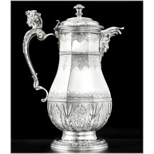 Henri Gauthier : Large Regency Style Sterling Silver Ewer / Pitcher - Mascarons