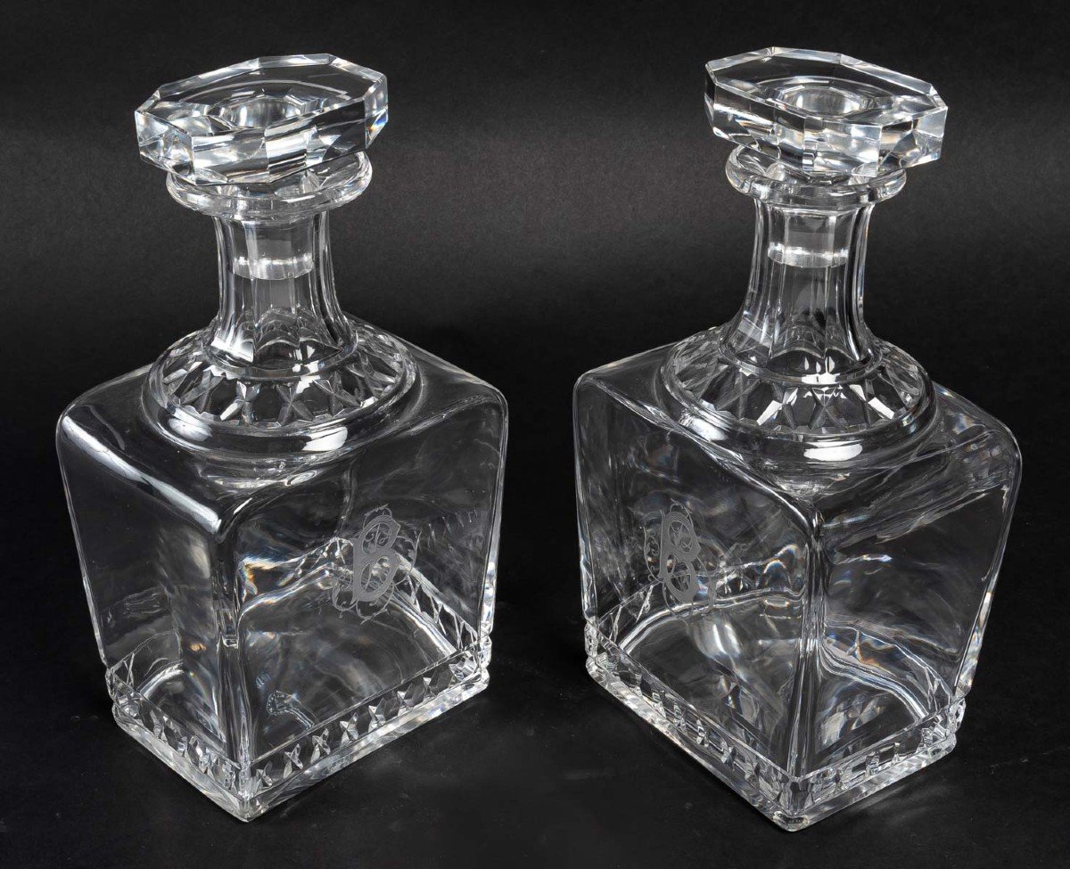 Baccarat Crystal Factory. Pair Of Art Deco Whiskey Decanters-photo-2