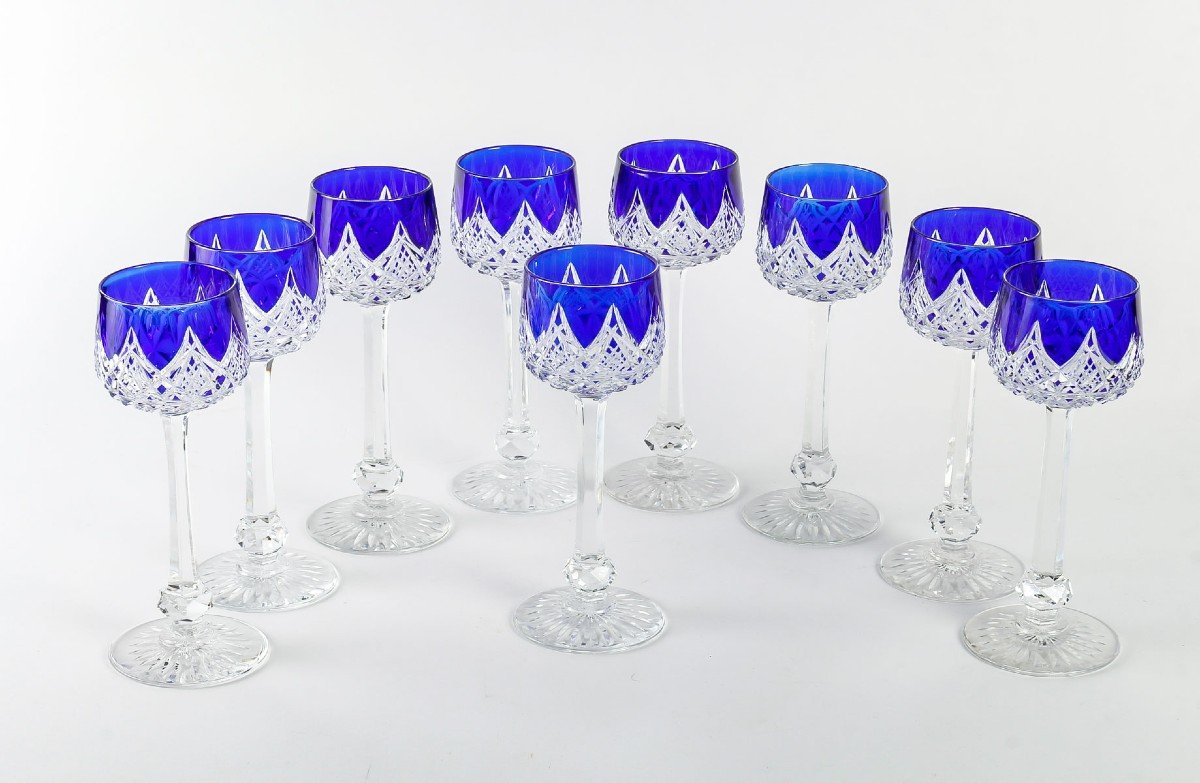 Cristallerie De  Baccarat, 9 Cobalt Blue Roemers Glasses, Colbert Model-photo-3