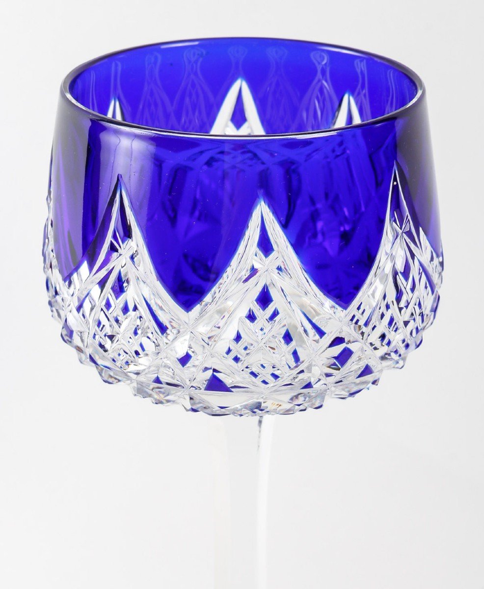 Cristallerie De  Baccarat, 9 Cobalt Blue Roemers Glasses, Colbert Model-photo-1