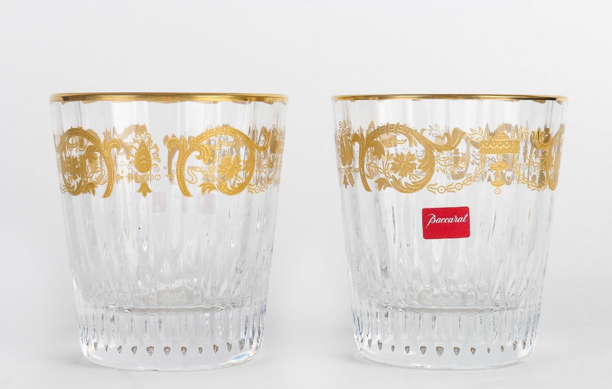 Cristallerie Baccarat 10 Verres  Type Gobelets  Old Fashon , En Cristal Doré,modèle "Impérator"-photo-2