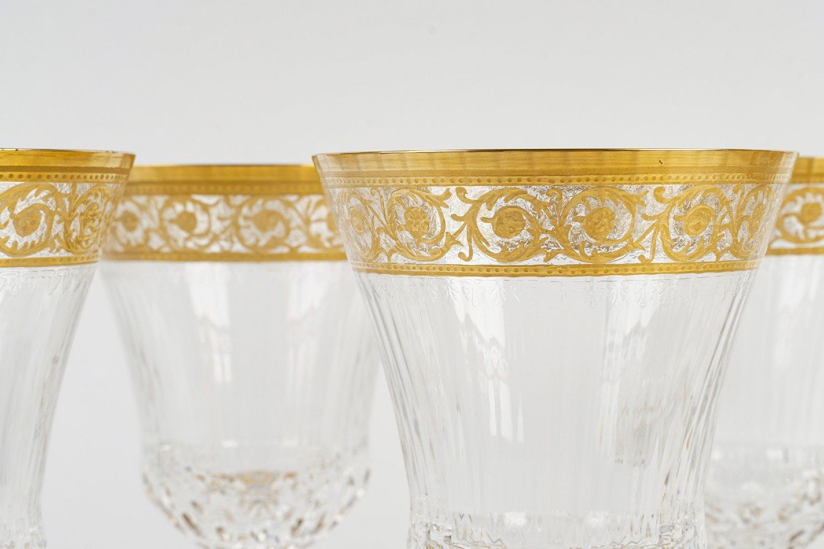 Cristallerie Saint Louis Box Of 6 American Water Glasses No. 1 Thistle Gold Model-photo-4