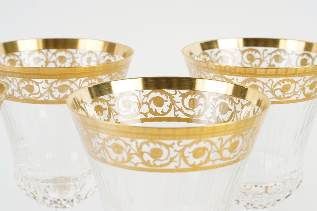 Cristallerie Saint Louis Box Of 6 American Water Glasses No. 1 Thistle Gold Model-photo-4