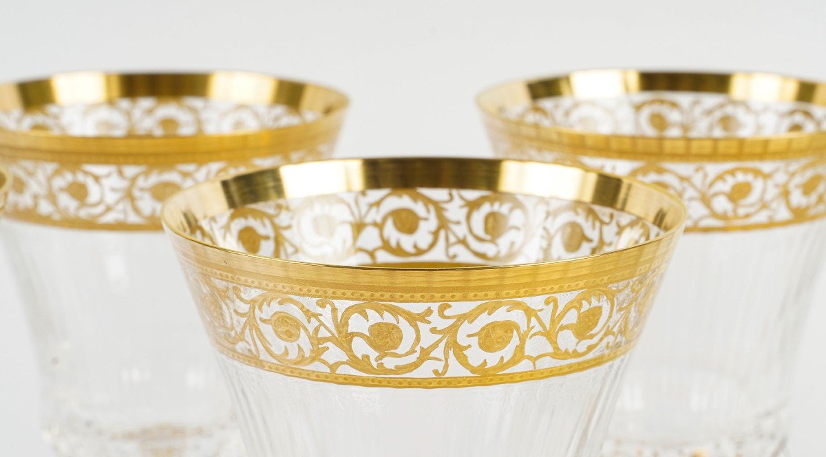 Cristallerie Saint Louis Box Of 6 American Water Glasses No. 1 Thistle Gold Model-photo-5