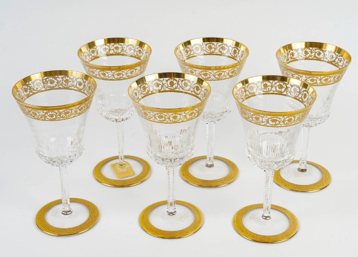 Cristallerie Saint Louis Box Of 6 American Water Glasses No. 1 Thistle Gold Model