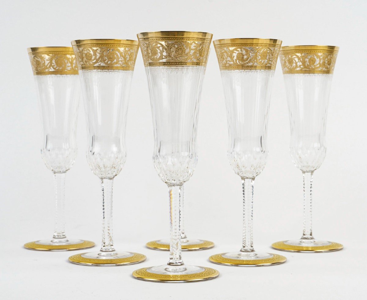 Cristallerie Saint Louis Set Of 6 Flutes “thistle Gold” Model-photo-2