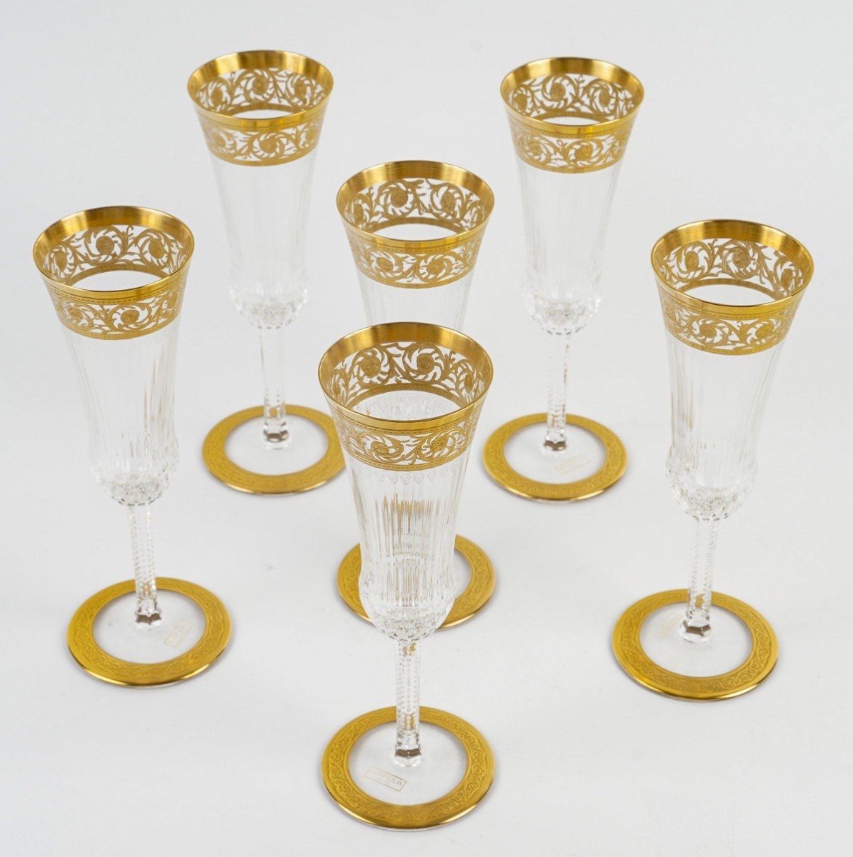 Cristallerie Saint Louis Set Of 6 Flutes “thistle Gold” Model-photo-3