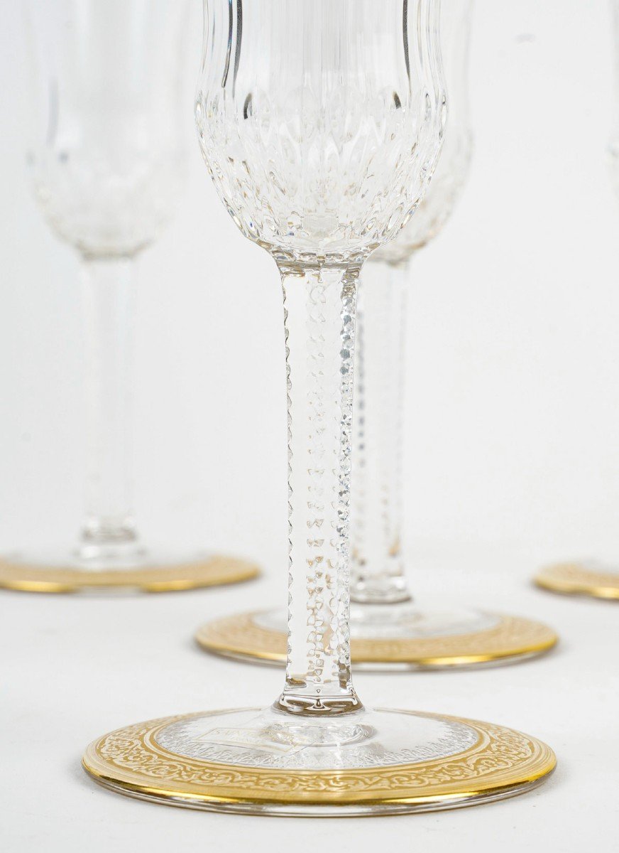 Cristallerie Saint Louis Set Of 6 Flutes “thistle Gold” Model-photo-2