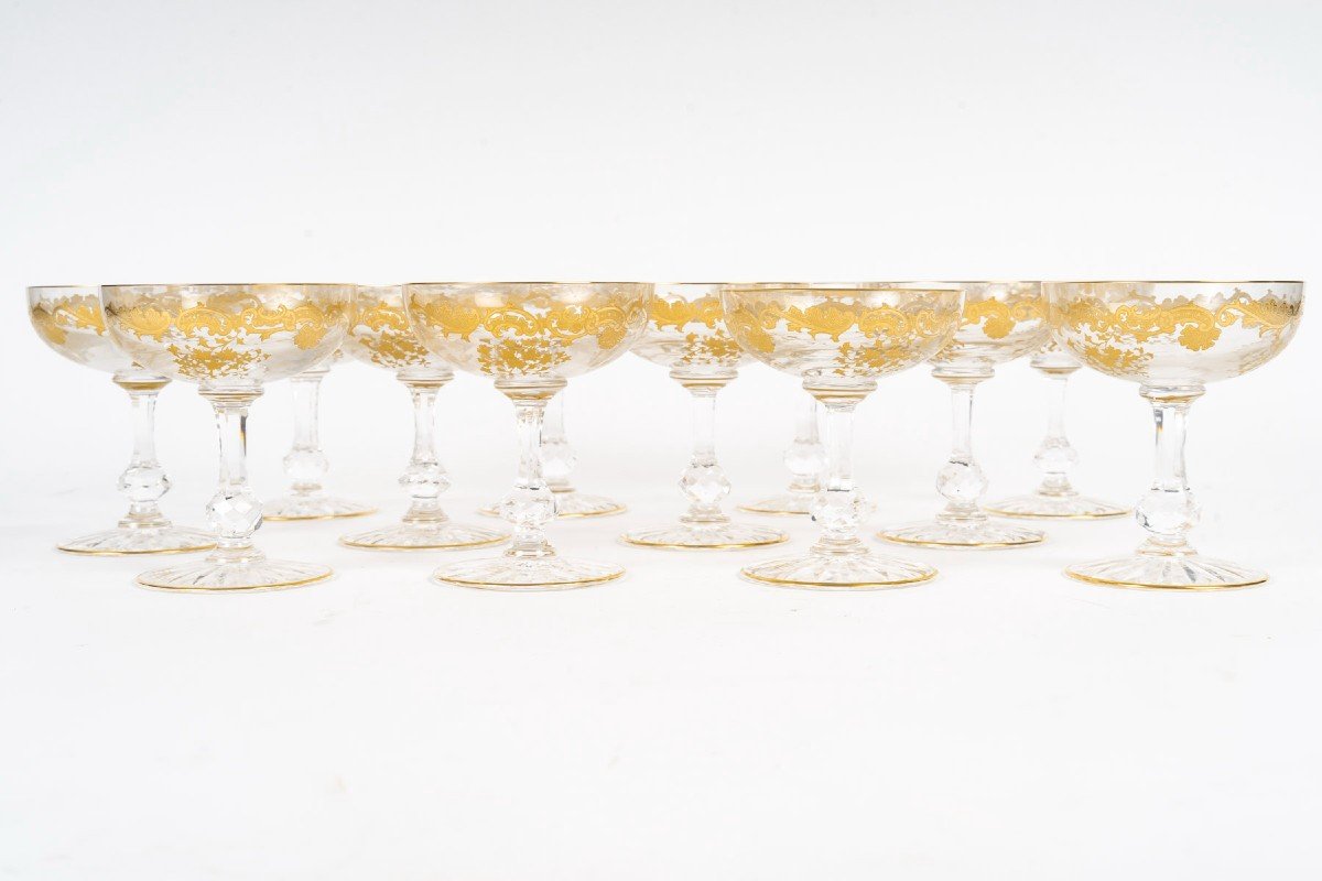 Cristallerie De Saint Louis Massenet Model 12 Golden Champagne Glasses-photo-2