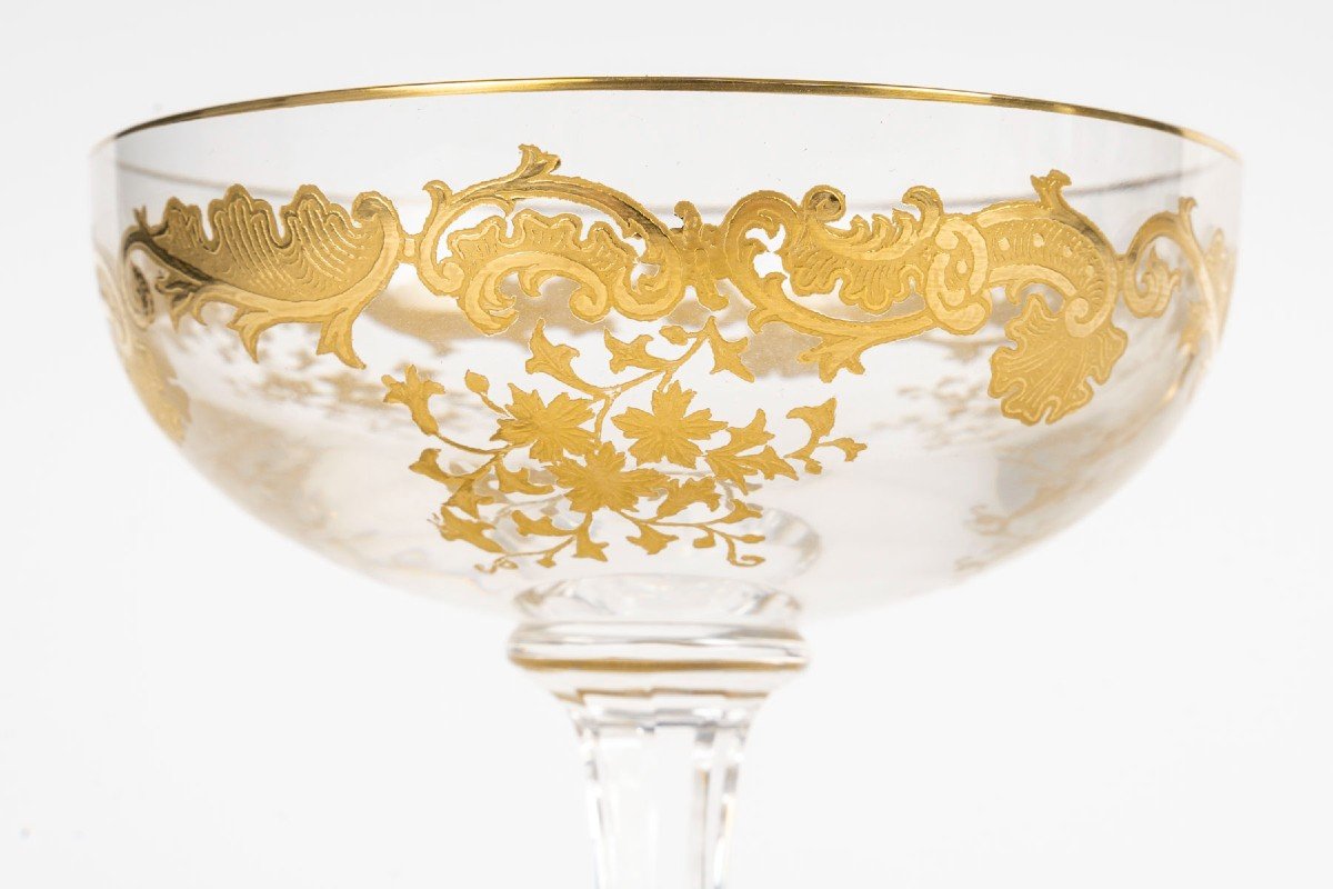 Cristallerie De Saint Louis Massenet Model 12 Golden Champagne Glasses-photo-4