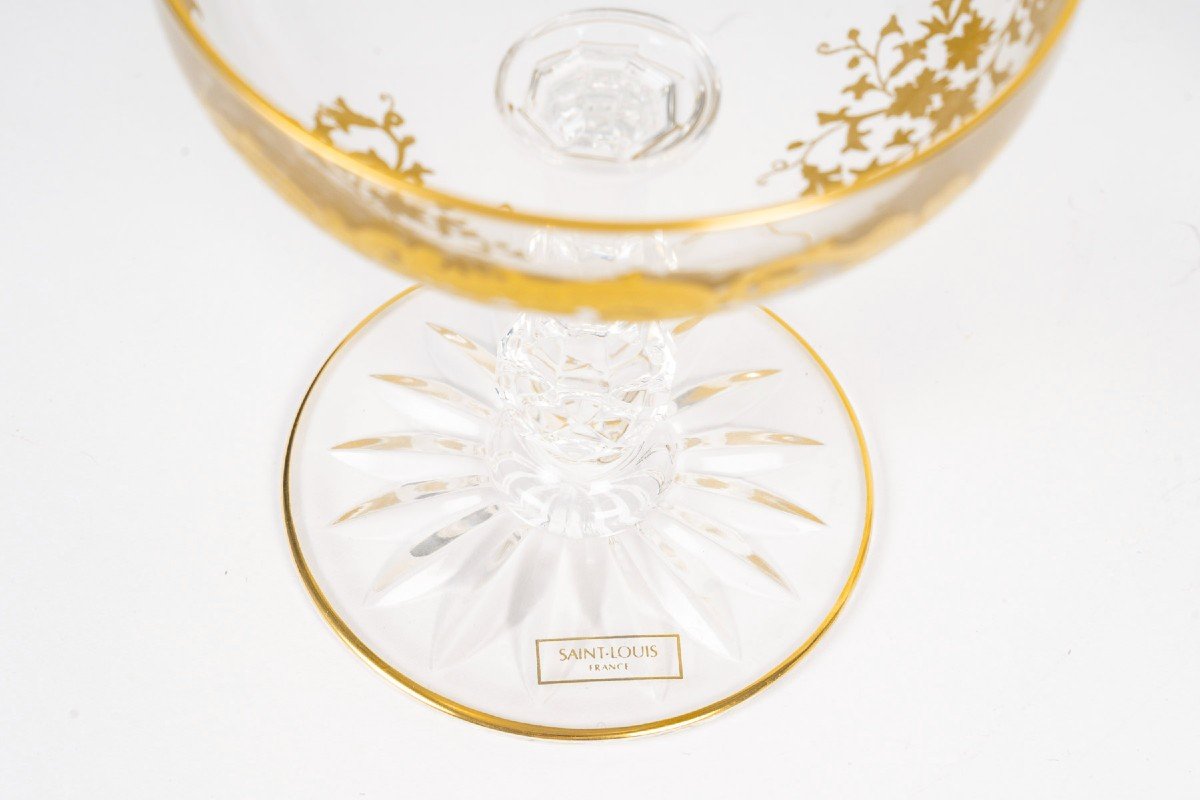 Cristallerie De Saint Louis Massenet Model 12 Golden Champagne Glasses-photo-3