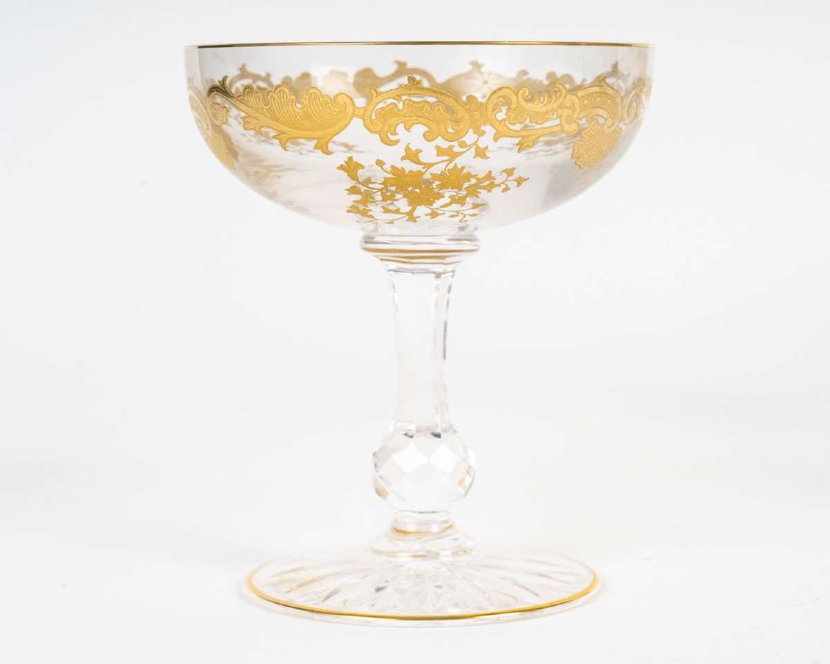 Cristallerie De Saint Louis Massenet Model 12 Golden Champagne Glasses-photo-5