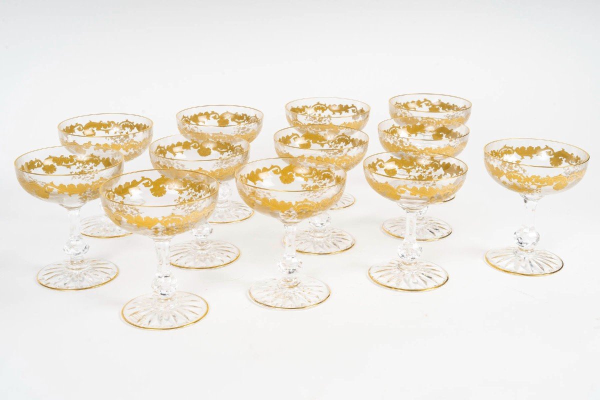 Cristallerie De Saint Louis Massenet Model 12 Golden Champagne Glasses