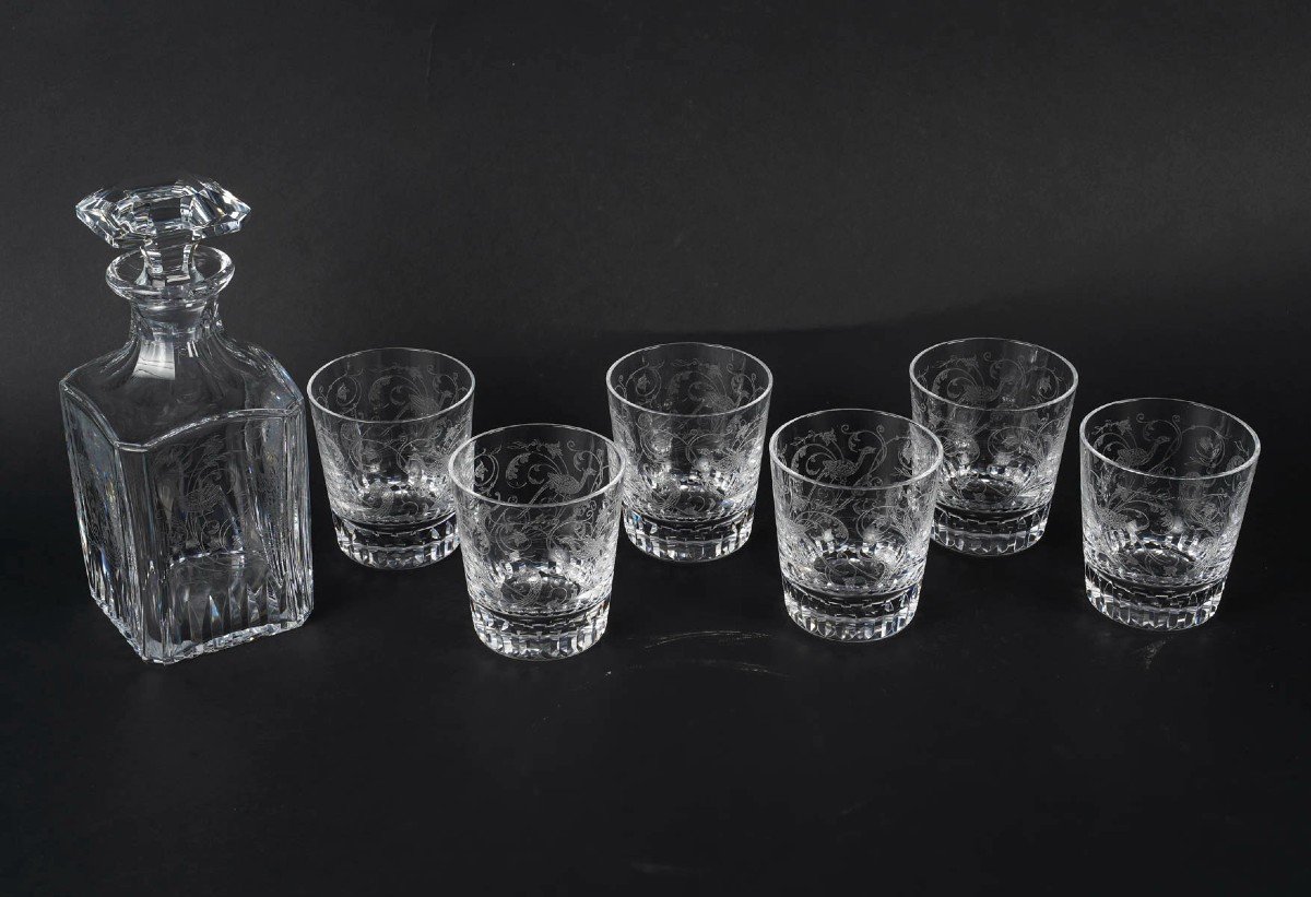 Cristallerie De Baccarat Service à Wisky Modèle Charme, Carafe Et 6 Gobelets