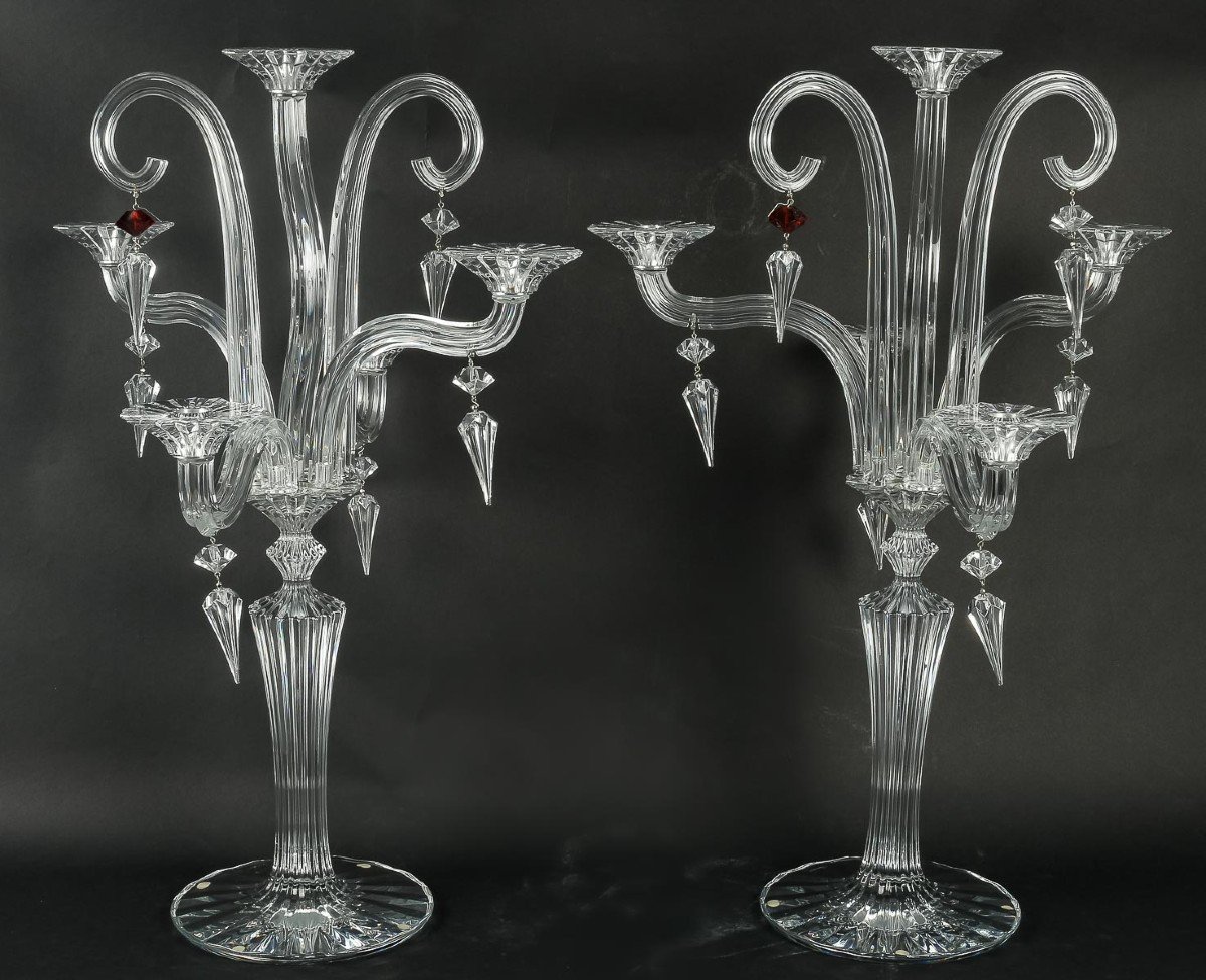 Mathias Pour La Cristallerie De Baccarat Paire de Candélabres 5 Lumières Collection Mille Nuits-photo-3