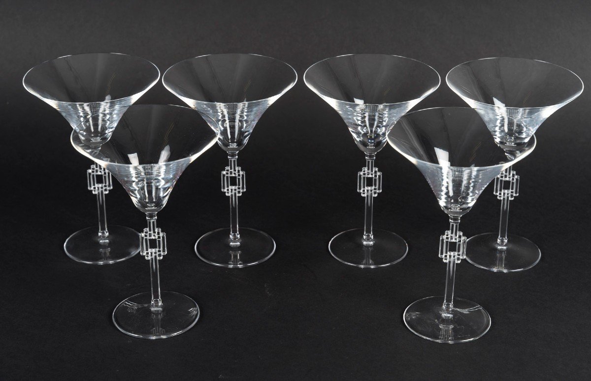 Maison Lalique France 6 Champagne Glasses Model "tosca Or Hagueneau"-photo-3