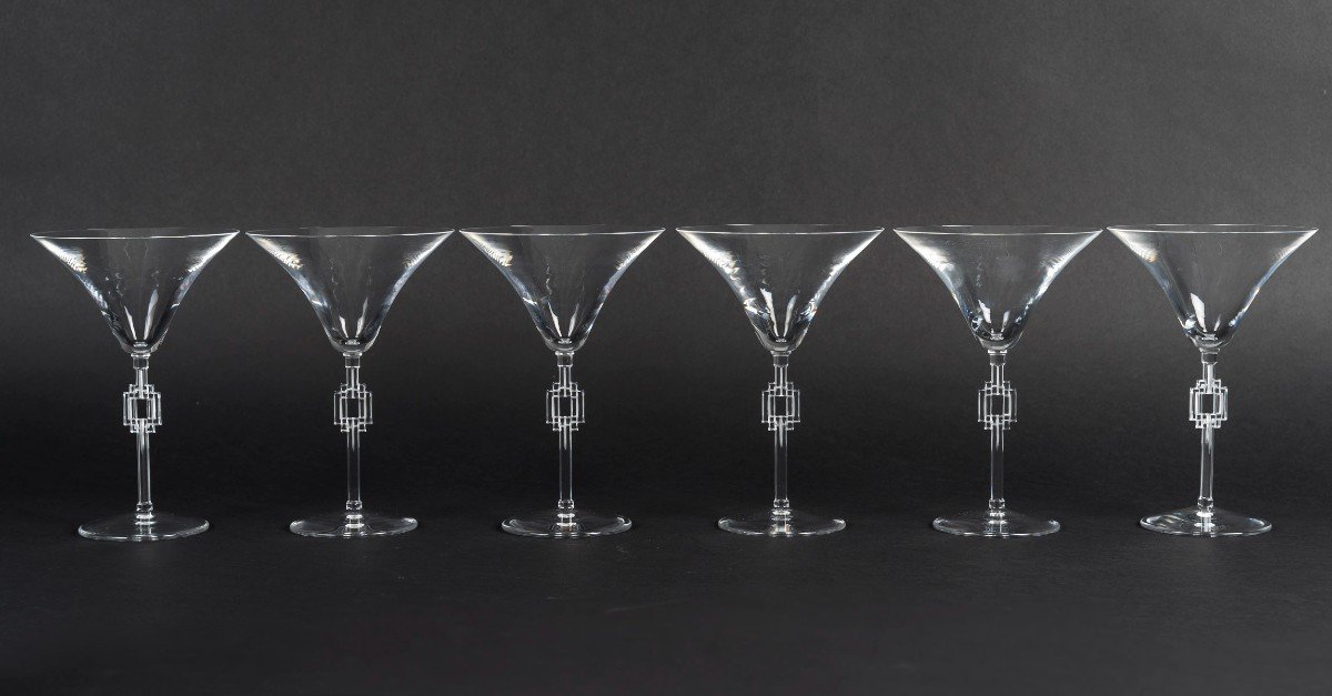 Maison Lalique France 6 Champagne Glasses Model "tosca Or Hagueneau"