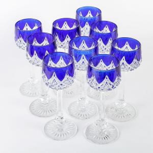 Cristallerie De  Baccarat, 9 Cobalt Blue Roemers Glasses, Colbert Model