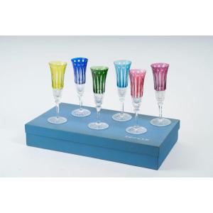Cristallerie Saint Louis Model Tommy 6 Champagne Flutes In 6 Different Colors 