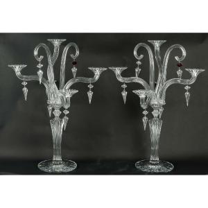 Mathias Pour La Cristallerie De Baccarat Paire de Candélabres 5 Lumières Collection Mille Nuits